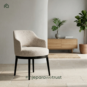 Modern Minimalist Solid Teak Mahogany <b>Dining</b> <b>Chair</b> with Linen Upholstered Seat Eco-Friendly for Commercial & Residential Use - Product Image 6