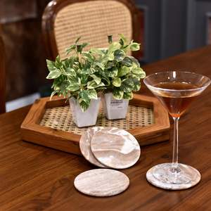 Sous-verres en marbre beige et brun, sous-verres ronds en pierre de marbre pour table, vintage et faits à la main - Esthétique luxueuse - Product Image 4