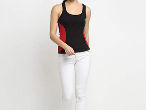 Women's Black <b>Red</b> Color Blocked Knitted Tank <b>Top</b> Scoop Neck Casual Wear - Product Image 2