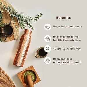 Bouteille de bière en cuivre au design marteau, 100 % cuivre pur, grande capacité, sans danger pour les aliments, anti-fuite, classique - Product Image 4