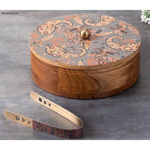 Handcrafted Wooden Chapati Box with Spice Jar <b>Kitchen</b> Organizer Set for Roti <b>Storage</b> Home Decor Utility - Product Image 1
