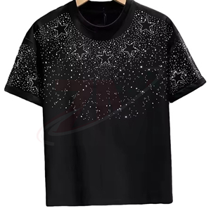 Camiseta Personalizada OEM para Hombre con Pedrería, Algodón Premium, Diseño Gráfico Brillante, Ropa de Moda Urbana de Lujo - Product Image 5