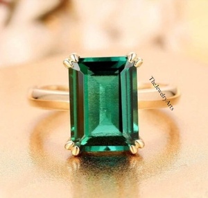 <b>Emerald</b> Cut Princess Cut <b>Emerald</b> Wedding Engagement <b>Ring</b> Sterling <b>Silver</b> Green Gemstone Vintage Elegant Bridal Statement Jewelry - Product Image 1