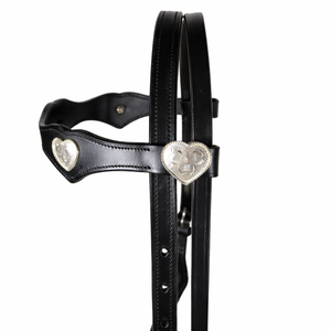 Têtière en cuir noir pour cheval avec conchos en forme de cœur argentés, pièce de bridon équestre réglable - Product Image 5