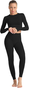 Conjunto Deportivo de 2 Piezas para Mujer, Cintura Alta, Cuello Redondo, Top Sin Mangas, Leggings Largos, Poliéster/Algodón, Sin Costuras, Elástico - Product Image 6