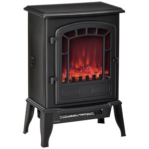Caminetto Elettrico Indipendente 750W/1500W con Effetto Fiamma Realistico in Vetro, Protezione da Surriscaldamento, Installazione a Incasso Nera - Product Image 1