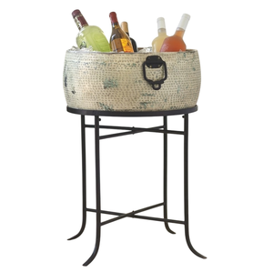 Bac à glace rustique antique en métal galvanisé martelé avec support, grande capacité, seau à glace autoportant en acier pour les fêtes - Product Image 3