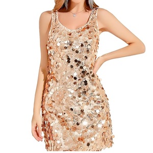 Vestido de Lentejuelas Transpirable Color Rosa, Vestido de Lentejuelas Elegante de Manga Corta con Cuello Redondo, Vestido de Lentejuelas Brillante para Fiesta o Cóctel - Product Image 5