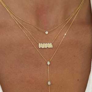 Colliers pendentifs en diamant en or massif 14 carats, sertis clos, ronds, de laboratoire, avec chaîne maille câble, pour superposition, 17 pouces, bijoux minimalistes pour usage quotidien - Product Image 2