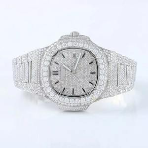 Reloj Clásico con Diamantes Moissanite en Tono Blanco, Totalmente Cubierto de Piedras, Estilo Hip Hop, Movimiento Automático VVS, Acero Inoxidable de Lujo - Product Image 4