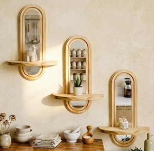 Espejo de Pared Duradero con Estante, Espejo Arqueado Minimalista de Madera para Entrada, Dormitorio y Decoración de Interiores - Product Image 4