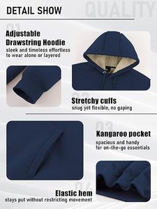 Sweat-shirt à capuche pour homme, décontracté, en coton, doublé de polaire, épais, avec poche kangourou, coupe-vent, chaud, pour l'hiver, style athlétique - Product Image 4