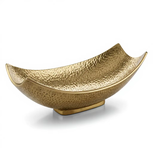 Luxury Gold Boat Shaped Decorative Bowl Modern Metal Fruit Dish Centerpiece Curved Serving Tray Home <b>Table</b> Decor Craftera Export - Product Image 1