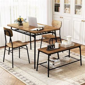 Set da Pranzo Salvaspazio 4 Pezzi con Panca e Sedie Marrone+Nero Design Salvaspazio - Product Image 2