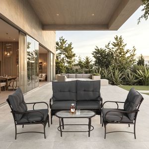 4-Piece <b>Grey</b> Outdoor Patio Furniture Wicker Conversation Set for Porch Deck <b>Rattan</b> Sofa <b>Chair</b> with Cushion-for <b>Gardens</b> - Product Image 1
