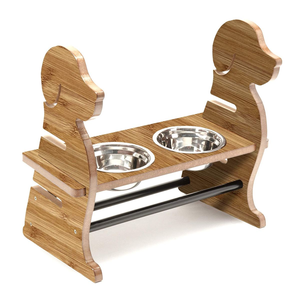 Bols pour Nourriture et Eau pour Chiens et Chats, Cadre en Bois Naturel, Écologique, Fait Main, Vintage, Métal Poli - Product Image 6