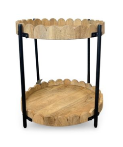 Wood and <b>Bamboo</b> Tiered Coffee <b>Table</b> Round Serving Tray Scalloped Tabletop Metal Frame for Living Room - Product Image 2