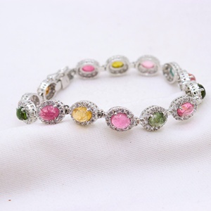 Pulsera de Plata de Ley 925 con Turmalina Natural Multicolor en Bisel Ovalado y Halo, Joyería Fina, Memoria Jewels - Product Image 2