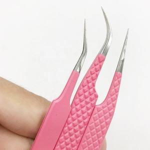 Pince à épiler professionnelle d'extension de cils en acier inoxydable rose pince à cils à forte adhérence avec pointe pointue enduite - Product Image 5