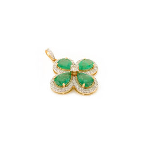 18K <b>Solid</b> Yellow <b>Gold</b> Emerald Clover <b>Pendant</b> with Diamond and Pearl Accents - Product Image 4