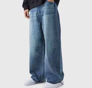 Men High Waist Wide Leg Stonewashed Denim <b>Jeans</b> Breathable Casual Pants Spring Woven Cotton Canvas Material <b>Button</b> <b>Fly</b> - Product Image 5