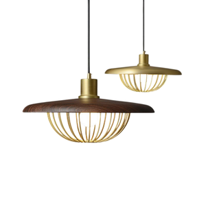 Lampe suspendue moderne en bois de noyer, cage en fer forgé, luminaire suspendu, lustre de plafond pour îlot de cuisine, salle à manger - Product Image 1