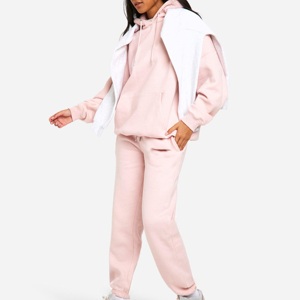 Conjunto Deportivo Holgado con Capucha para Mujer, Talla Grande, Color Sólido, Informal, Pantalones Largos con Bolsillos Laterales y Cierre con Cordón - Product Image 5