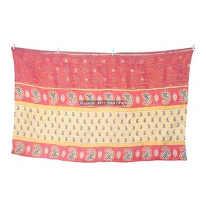 Vintage Kantha <b>Quilts</b> Home Decor Indian Reversible Hand Stitched Heavy <b>Throw</b> Old Sari Blanket Patch Work Heavy 3 To 5 Layers - Product Image 4