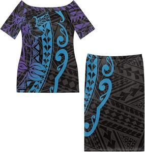 Conjunto de Dos Piezas Estilo Étnico Polinesio Samoano Tribal, Blusa de Un Hombro y Manga Corta, Traje Isleño, Venta Directa de Fábrica, Puletasi Personalizado para Mujer - Product Image 1