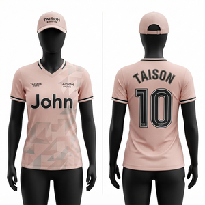 เสื้อฟุตบอลหญิง 150 GSM ผ้าไมโครเมชโพลีเอสเตอร์ สีชมพูสด ดำ คอวี พิมพ์ลายแบบซับลิเมชั่นตามสั่ง สำหรับทีม - Product Image 2