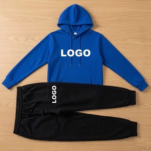 เสื้อฮู้ดสีน้ำเงินแบบยูนิเซ็กซ์พร้อมกางเกงจ็อกเกอร์สีดำ ชุดลำลองสีพื้น แขนยาว ดีไซน์เชือกผูก ปรินท์โลโก้ด้านหน้า - Product Image 6