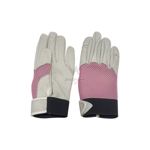 Gants d'équitation roses en maille pour femmes, à doigts complets, respirants, pour l'entraînement équestre, avec logo personnalisé - Product Image 1