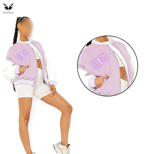 Service OEM ODM 2026 – Blouson universitaire violet pour femme avec manches blanches et logo brodé 06, manches longues, idéal pour l'automne - Product Image 2