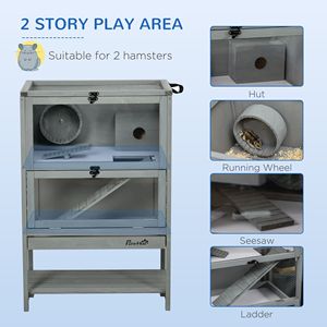 Casetta Classica in Legno di Abete a 2 Piani per Animali Domestici di Piccola Taglia - Grigia, da Interno, in Abete Massiccio - Product Image 4