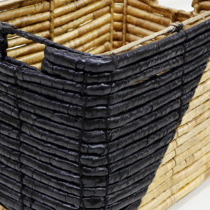 Sustainable Water Hyacinth <b>Rectangle</b> <b>Storage</b> <b>Basket</b> Hand-Woven Modern Two-Tone Bin - Product Image 3
