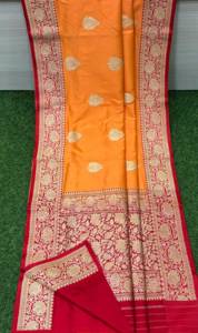 Sari en Soie Pure Tissé Jacquard Traditionnel, Design Ethnique Élégant, Tissu Doux et Léger, Idéal pour les Fêtes et les Occasions Spéciales, pour Filles - Product Image 5