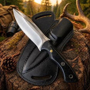 Couteau à lame fixe unique, fait main, en acier inoxydable, avec manche en résine noire, couteau de camping avec étui en cuir - Product Image 5