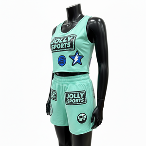 Conjunto Deportivo para Mujer, Top Corto y Pantalones Cortos de Algodón y Poliéster Transpirable, Color Verde, con Parche de Logotipo Personalizado en Chenilla, 100% Algodón - Product Image 4