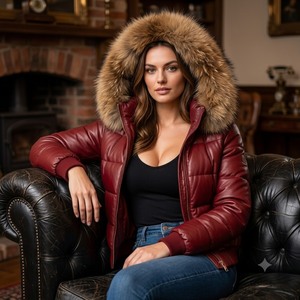 เสื้อแจ็คเก็ตหนังแกะแท้สำหรับผู้หญิง แบรนด์ Leather Spot รุ่น Winter แต่งขนฟ็อกซ์  แบบพองตัว มีซิป สไตล์สตรีทแวร์ กันลม ลายสก็อต  แบบบาง - Product Image 2