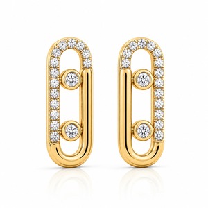 Pendientes de Oro Amarillo con Diamantes Redondos de Corte Brillante, Engaste en Bisel, Lujosos para Uso Diario de Mujer - Product Image 5