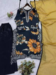 Ensemble élégant Kurti et Palazzo en mousseline avec dentelle fantaisie et dupatta doux – Tenue ethnique confortable pour femme - Product Image 3