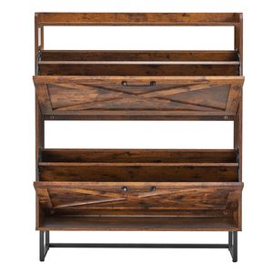 Scarpiera autoportante in stile rustico con 2 ante a ribalta, gambe in metallo e dispositivo anti-ribaltamento, organizer per riporre le scarpe - Product Image 6