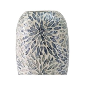 Abstract Mosaic Mother of Pearl Oval Vase Unique <b>Handmade</b> Shell Inlaid <b>Pottery</b> for Floral - Product Image 2
