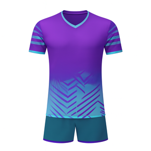 Camiseta de Fútbol para Hombre con Cuello en V, Degradado Púrpura y Verde Azulado, Manga Corta, Poliéster que Absorbe la Humedad, Ropa Deportiva para Todas las Temporadas - Product Image 3