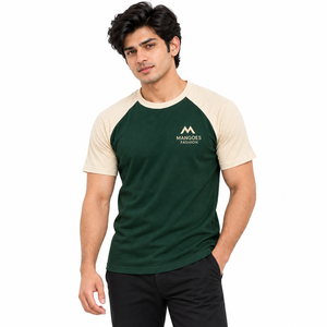 T-shirt décontracté pour homme, vert, manches raglan, col rond, coupe ajustée, taille standard, coton, streetwear, séchage rapide, 220g, coupe ample - Product Image 1