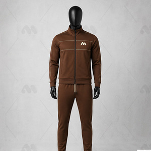 Brown Men's Tracksuit Set Zip Up Hoodie Jogger <b>Pants</b> Custom Logo Winter Sportswear Sweatshirt Outfit - Product Image 1