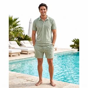 Conjunto de Polo y Pantalones Cortos de Verano para Hombre, Estilo Resort, en Tejido de Rizo, OEM, ODM, Venta al Por Mayor, Logotipo Personalizado, MOQ Bajo - Product Image 2