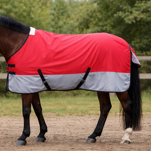Red 600D <b>Waterproof</b> Horse Turnout Rug for RIDING in 220 GSM Filling Buckle Closure Machine Washable Ripstop Leather - Product Image 1