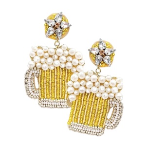 Unique Fancy Handwork Embroidery Beer Mug Beaded Earring Trendy Stylish Luxury Designer Elegant Premium Cute Statement For <b>Girl</b> - Product Image 1