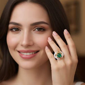 แหวนหมั้นดีไซน์วงแหวนเกลียวประดับมรกตเปลวไฟที่เชื่อมต่อกันอย่างมีเอกลักษณ์ - Product Image 5